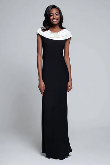 Robe longue formelle noire à col bénitier